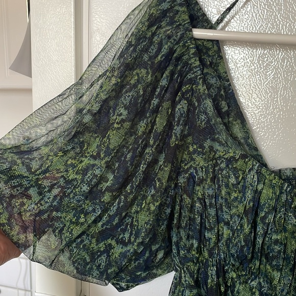 Free People Large Green‎ Blue Women's Blouse - Picture 4 of 5